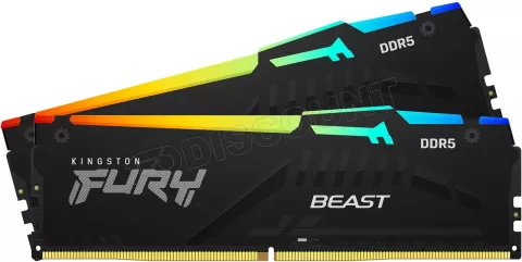 Photo de Kit Barrettes mémoire 32Go (2x16Go) DIMM DDR5 Kingston Fury Beast RGB 6000MHz (Noir)