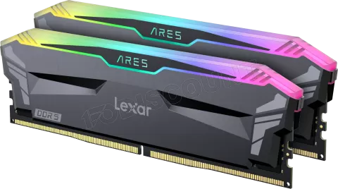 Photo de Kit Barrettes mémoire 32Go (2x16Go) DIMM DDR5 Lexar Ares RGB  6000MHz (Blanc)