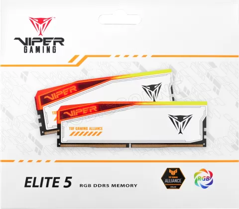 Photo de Kit Barrettes mémoire 32Go (2x16Go) DIMM DDR5 Patriot Viper Elite Tuf Gaming Alliance RGB 6000MHz (Blanc)