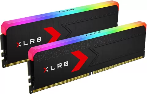 Photo de Kit Barrettes mémoire 32Go (2x16Go) DIMM DDR5 PNY XLR8 Gaming Epic-X RGB 6000MHz CL36 (Noir)