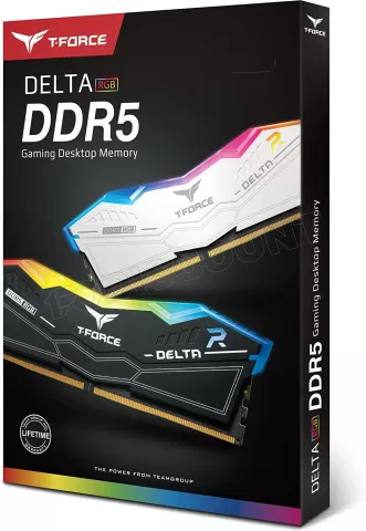 Photo de Kit Barrettes mémoire 32Go (2x16Go) DIMM DDR5 Team Group T-Force Delta RGB  6200Mhz (Blanc)