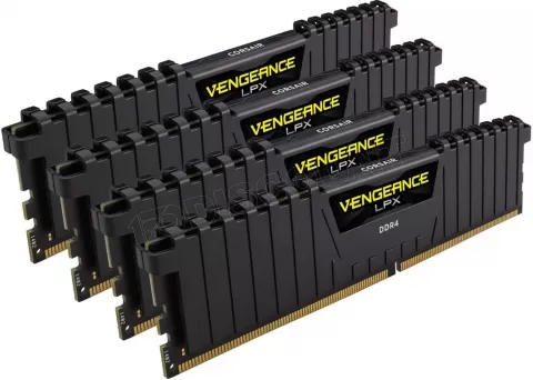 Photo de Kit Barrettes mémoire 32Go (4x8Go) DIMM DDR4 Corsair Vengeance LPX PC4-25600 (3200 Mhz) (Noir)