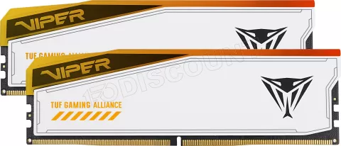 Photo de Kit Barrettes mémoire 48Go (2x24Go) DIMM DDR5 Patriot Viper Elite Tuf Gaming Alliance RGB 6600MHz (Blanc)
