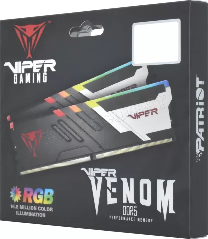 Photo de Kit Barrettes mémoire 64Go (2x32Go) DIMM DDR5 Patriot Viper Venom RGB  5600MHz (Noir)