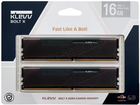 Photo de Kit Barrettes mémoire RAM DDR4 16Go (2x8Go) Klevv BOLT X  3200Mhz (Noir)