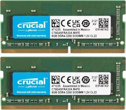 Photo de Kit Barrettes mémoire SODIMM DDR4 16Go (2x8Go) Crucial  3200Mhz (Vert)