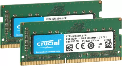 Photo de Kit Barrettes mémoire SODIMM DDR4 Crucial  2400Mhz 16Go (2x8Go) (Vert)