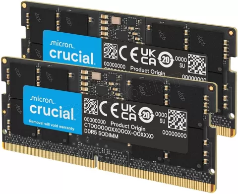 Photo de Kit Barrettes mémoire SODIMM DDR5 32Go (2x16Go) Crucial 4800Mhz (Noir)