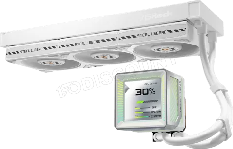 Photo de Kit Watercooling AIO ASRock Steel Legend LCD - 360mm (Blanc)