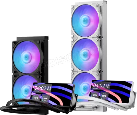 Photo de Kit Watercooling AIO Cooler Master MasterLiquid Core LCD RGB - 360mm (Blanc)