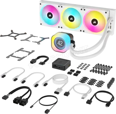 Photo de Kit Watercooling AIO Corsair iCue Link H150i LCD RGB - 360mm (Blanc)
