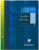 Photo de Lot de 100 Feuillets mobiles perforés Clairefontaine Grand Carreaux 90 gr(17x22 cm) (Bleu)