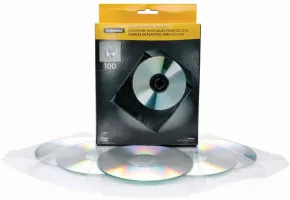 Photo de Lot de 100 pochettes plastique Fellowes pour CD/DVD