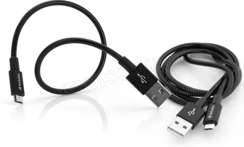 Photo de Lot de 2 Cables USB Verbatim Sync & Charge USB vers micro USB 1m et 0.3m (Noir)