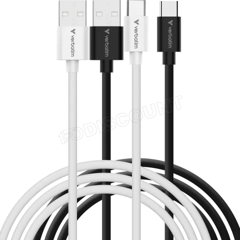 Photo de Lot de 2 cables Verbatim Essentials Sync & Charge USB-A vers USB-C 18W M/M 1m (Noir/Blanc)