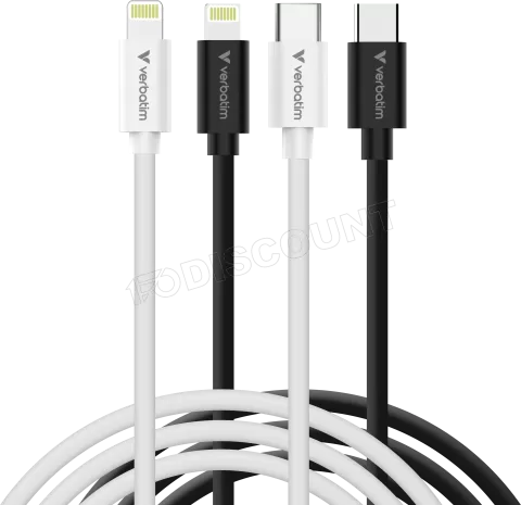 Photo de Lot de 2 cables Verbatim Essentials Sync & Charge USB-C 27W M/M 1m (Noir/Blanc)