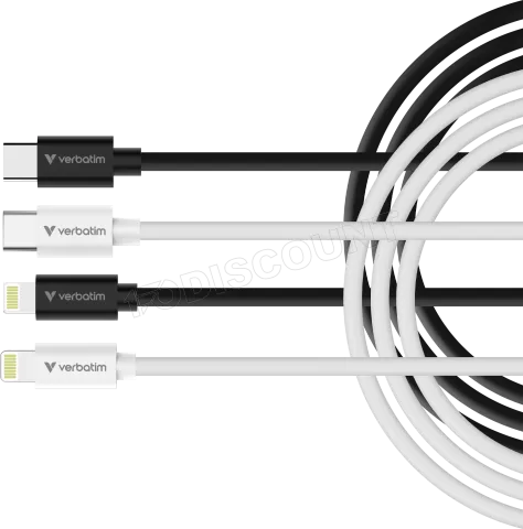 Photo de Lot de 2 cables Verbatim Essentials Sync & Charge USB-C 27W M/M 1m (Noir/Blanc)