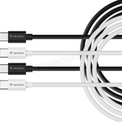 Photo de Lot de 2 cables Verbatim Essentials Sync & Charge USB-C 60W M/M 1m (Noir/Blanc)