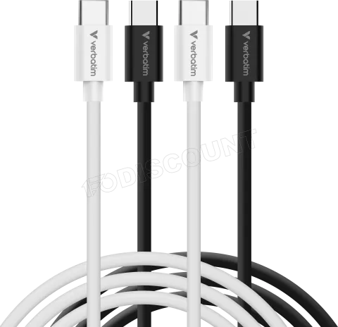 Photo de Lot de 2 cables Verbatim Essentials Sync & Charge USB-C 60W M/M 1m (Noir/Blanc)