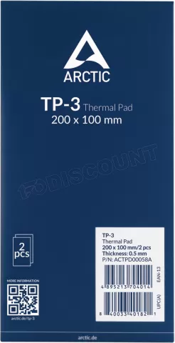 Photo de Lot de 2 Pads thermiques Arctic TP-3 200x100x0,5mm (Bleu)
