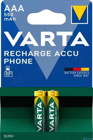 Photo de Lot de 2 piles rechargeables Varta Recharge Accu Phone type AAA (LR3) 550mAh