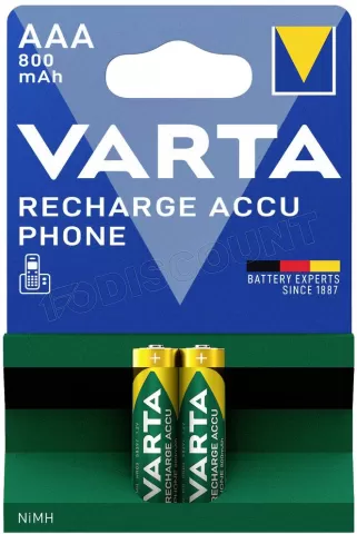 Photo de Lot de 2 piles rechargeables Varta Recharge Accu Phone type AAA (LR3) 800mAh
