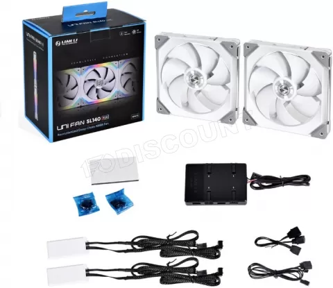 Photo de Lot de 2 Ventilateurs de boitier Lian Li SL140 PWM RGB 14cm (Blanc)