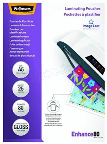 Photo de Lot de 25 Pochettes a plastifier Fellowes Format A5 (Transparent)