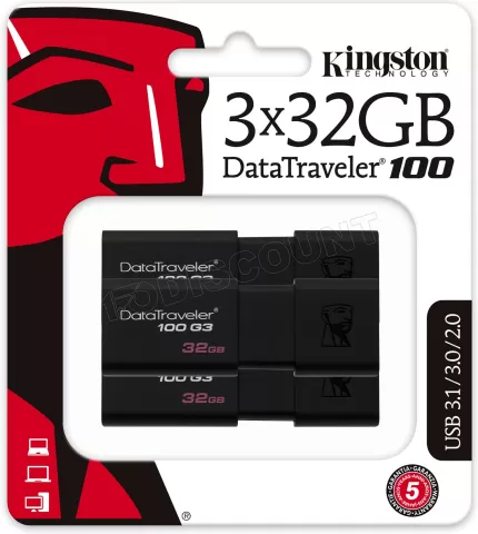 Photo de Lot de 3 Clés USB 3.1 Kingston DataTraveler 100 G3 - 32Go