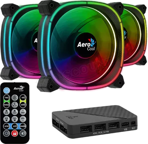 Photo de Lot de 3 Ventilateurs de boitier AeroCool Astro 12 Pro RGB 12cm (Noir)