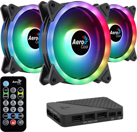 Photo de Lot de 3 Ventilateurs de boitier AeroCool Duo 12 Pro RGB 12cm avec télécommande (Noir)