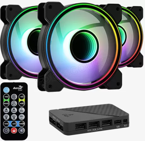 Lot de 3 Ventilateurs de boitier Aerocool Mirage Pro RGB 12cm (Noir) avec  hub et télécommande à prix bas