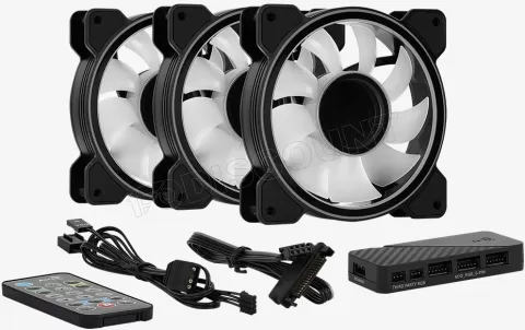 Photo de Lot de 3 Ventilateurs de boitier Aerocool Mirage Pro RGB 12cm (Noir) avec hub et télécommande