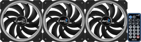 Photo de Lot de 3 Ventilateurs de boitier AeroCool Orbit RC RGB 12cm (Noir) avec télécommande