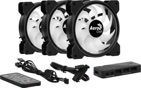 Photo de Lot de 3 Ventilateurs de boitier Aerocool Saturn 12F Pro RGB 12cm (Noir) avec télécommande