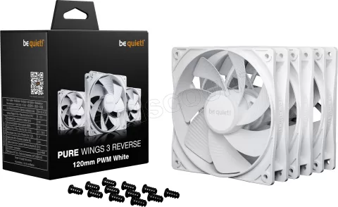 Photo de Lot de 3 Ventilateurs de boitier be quiet! Pure Wings 3 PWM Reverse - 12cm (Blanc)
