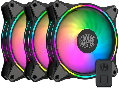 Photo de Lot de 3 Ventilateurs de boitier Cooler Master MasterFan MF120 Halo 3in1 RGB 12cm (Noir)