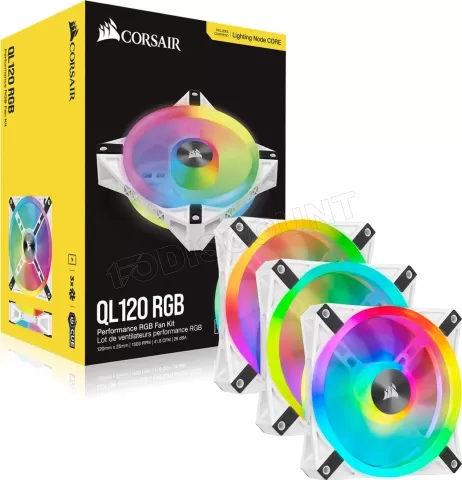 Photo de Lot de 3 Ventilateurs de boitier Corsair iCue QL120 PWM RGB 12cm (Blanc)