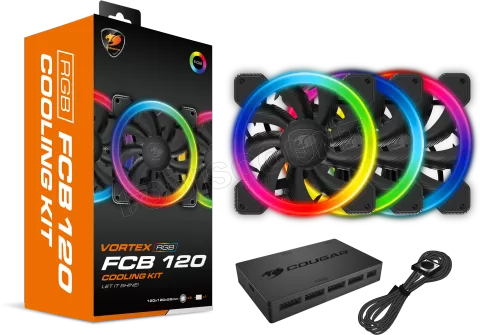 Photo de Lot de 3 Ventilateurs de boitier Cougar Vortex FCB RGB 12cm (Noir)