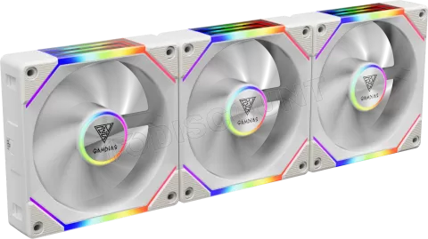 Photo de Lot de 3 Ventilateurs de boitier Gamdias Aeolus P2 RGB - 12cm (Blanc)