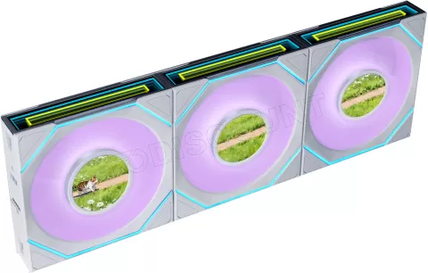 Photo de Lot de 3 Ventilateurs de boitier Lian Li Uni Fan SL-Infinity LCD Flex Reverse RGB - 12cm (Blanc)