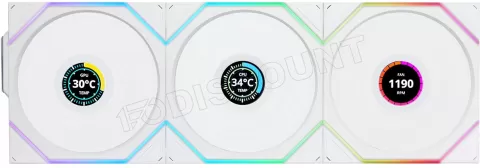 Photo de Lot de 3 Ventilateurs de boitier Lian Li Uni Fan TL Wireless LCD Reverse RGB - 12cm (Blanc)