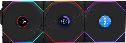 Photo de Lot de 3 Ventilateurs de boitier Lian Li Uni Fan TL Wireless LCD Reverse RGB - 12cm (Noir)