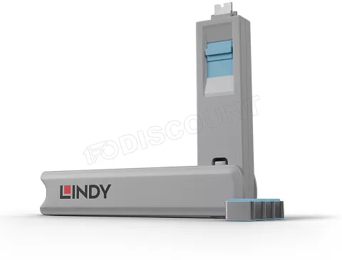 Photo de Lot de 4 Bloqueurs de ports USB-C Lindy (Gris/Bleu)