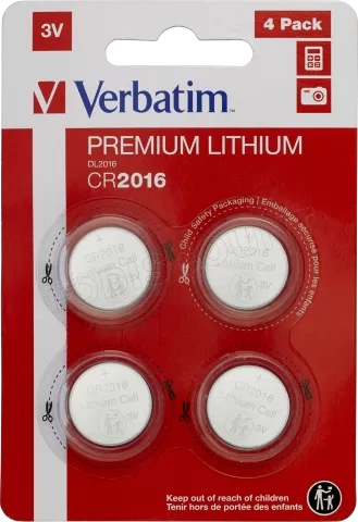 Photo de Lot de 4 Piles plates Verbatim Premium CR2016 3V