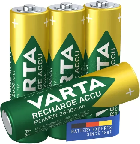 Lot de 4 piles rechargeables Varta Recharge Accu Power type AA (LR6)  2600mAh à prix bas