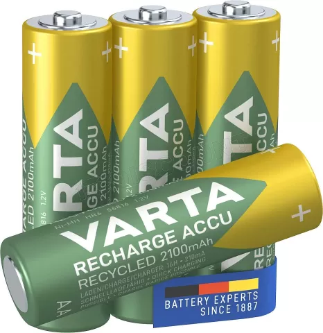 Photo de Lot de 4 piles rechargeables Varta Recharge Accu Recycled type AA (LR6) 2100mAh
