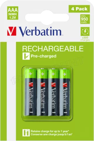 Photo de Lot de 4 piles rechargeables Verbatim Premium type AAA (LR03) 1,2V 950mAh