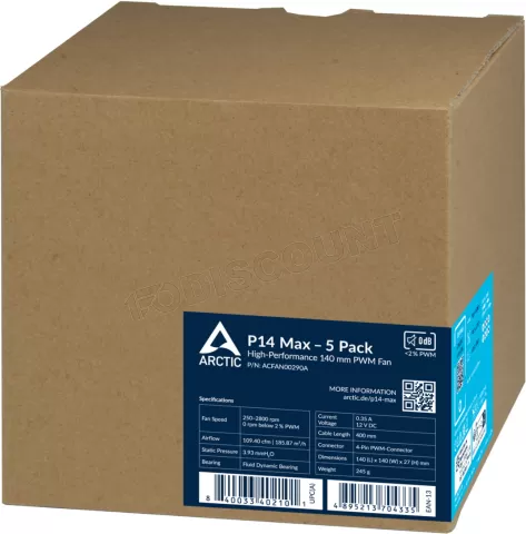 Photo de Lot de 5 Ventilateurs de boitier Arctic P14 Max - 14cm (Noir)