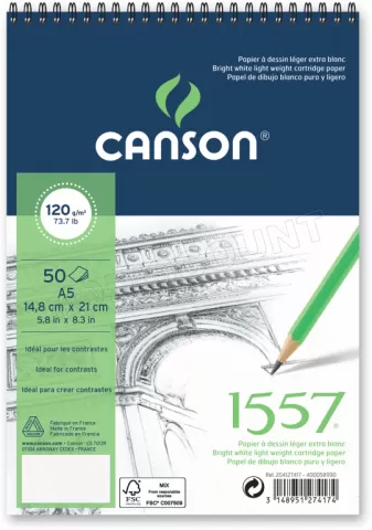 Photo de Lot de 50 feuilles de papier à dessin Canson Dessin 120 g/m² A5 (Blanc)